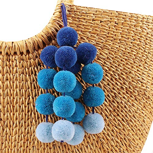 Product Cover QTMY Gradient Blue Pom Pom Bag Charm Pendant Boho Keyring Keychain for Women Purse Handbag Decor