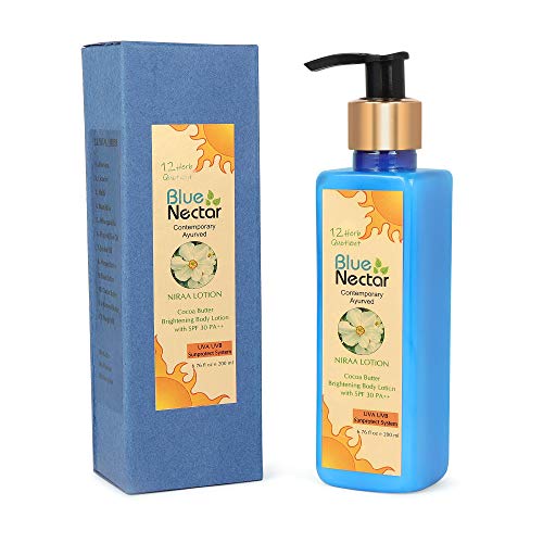 Product Cover Blue Nectar Cocoa Butter Nargis Brightening Body Sunscreen Lotion with SPF 30 PA ++ - No Parabens, Silicones, Mineral Oil, Color (10 Ayurvedic Herbs, 6.7 oz)