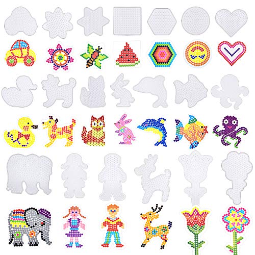 Product Cover Coopay 20 Pieces Fuse Beads Pegboards Clear Plastic Template Beads Boards Different Shapes with 20 Pieces Colorful Cards for Kids Craft Supplies