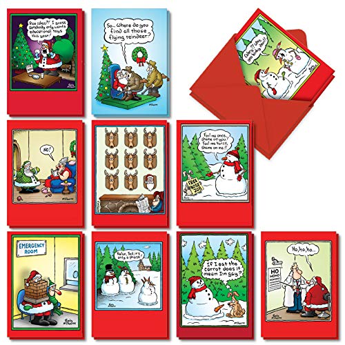 Product Cover Holly Jolly Rice Cakes - 20 Cartoon Christmas Cards with Envelopes (4.63 x 6.75 Inch) - Funny Santa Claus, Snowman Comics - Boxed Notecard Set for Xmas, Holidays (10 Designs, 2 Each) AC5557XSG-B2x10