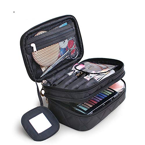 Product Cover GCERY Travel Cosmetic Bag Double Layer Portable Storage Bag Cosmetic Bag With Mirror For Women