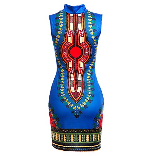 Product Cover Perman Women's Traditional African Print Dashiki Bodycon Sleeveless High Collar Dress