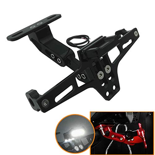 Product Cover DELHI TRADERSS Motorcycle Bike CNC Adjustable Angle License Number Plate Frame Holder Tail Tidy (Black with Light)