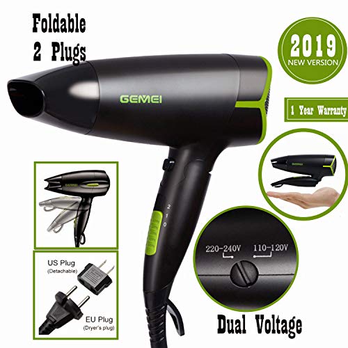 Product Cover Folding Blow Dryer for Travel,Dual Voltage Hair Dryer,1200 to 1600W Professional Compact Small Negative Ionic Lightweight Worldwide 110-240V Hair Dryer,Cool Shot Button,Mini 9x10 Inch,Gifts for Women