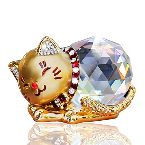 Product Cover Hoobar Alloy Crystal Lucky Cat Figurine for Wedding,Birthday,Car and Home Decoration Furnishing Article (Gold)