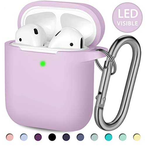 Product Cover Airpods Case, Hamile Silicone Airpod Case Protective Skin [Front LED Visible] with Keychain for Apple Airpod 2 & 1 Case Cover, Women Girls (Lavender)