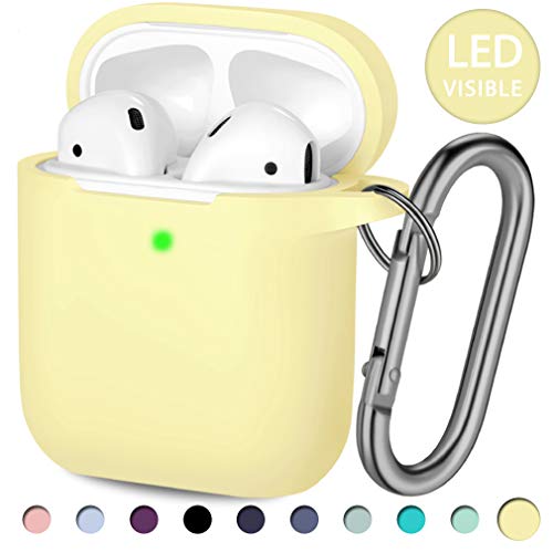 Product Cover Hamile Apple Airpods Case, (Front LED Visible) Silicone Case Shockproof Protective Cover with Keychain Compatible for Apple AirPod 2 and Airpod 1 Wireless Charging Case(Milk Yellow)