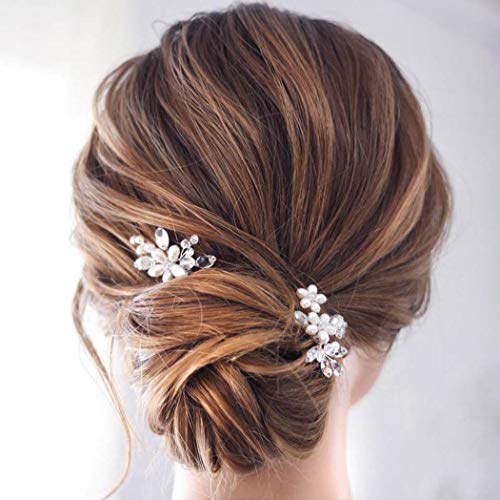 Product Cover Catery Flower Wedding Hair Pins Crystal Pearl Hair Set Jewelry Bride Decorative Hair Accessories For Women Pack of 2