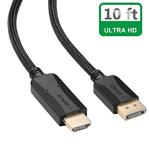 Product Cover DisplayPort to HDMI Cable 10 Feet, DP (Display Port) to HDMI HDTV Cable Cord Nylon Braided Male to Male Supports Video and Audio for DELL, HP, ASUS, etc