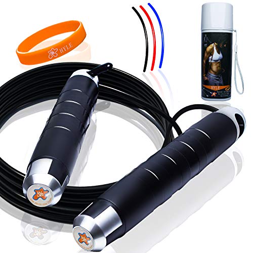 Product Cover Hyle Jump Rope Jumping Rope Skipping Rope Speed Rope Adjustable for Crossfit and Boxing Aerobic Exercise Like Fitness Gym Endurance Workout Speed Training Ideal for Men Women Kids and All Ages,Black