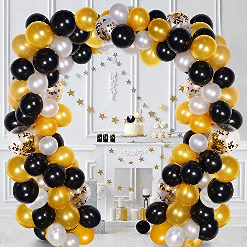 Product Cover Balloon Garland Kit White & Black & Gold 110 Pcs Latex Balloons Arch Garland Pack for Bridal Shower Birthday Party Anniversary Graduation Centerpiece Backdrop Decorations