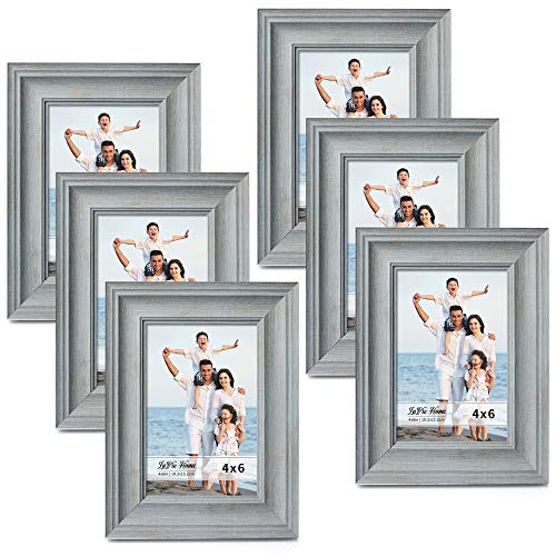 Product Cover LaVie Home 4x6 Picture Frames (6 Pack, Light Gray Wood Grain) Rustic Photo Frame Set with High Definition Glass for Wall Mount & Table Top Display, Set of 6 Elite Collection