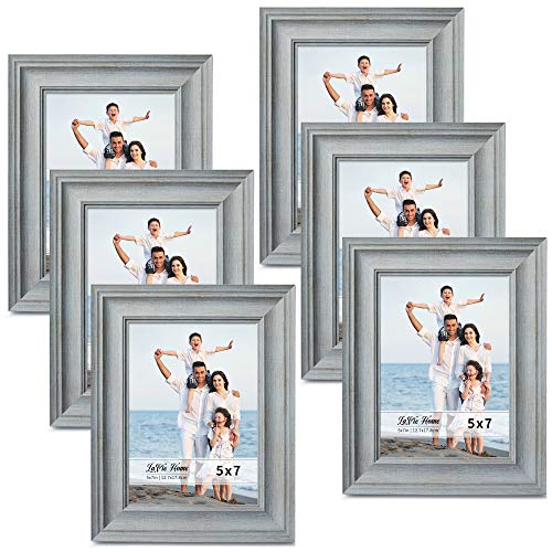 Product Cover LaVie Home 5x7 Picture Frames (6 Pack, Light Gray Wood Grain) Rustic Photo Frame Set with High Definition Glass for Wall Mount & Table Top Display, Set of 6 Elite Collection