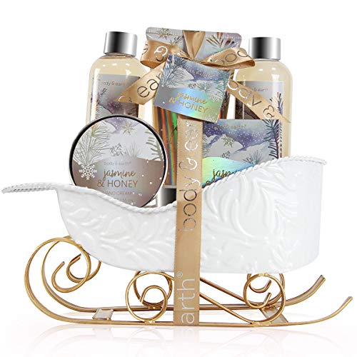 Product Cover Bath and Body Set - Body & Earth Women Gifts Spa Set with Jasmine & Honey Scent, Includes Bubble Bath, Shower Gel, Soap, Body Lotion and Hand Cream. Perfect Gift Basket for Christmas