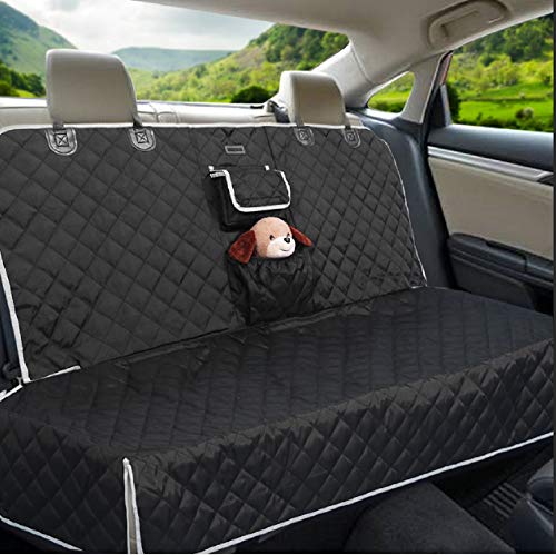 Product Cover Dog Seat Cover for Back Seat - 100% Waterproof,Nonslip Bench Seat Cover Compatible for Middle Seat Belt | Strong & Durable, Multiuse,Fits All Cars | Bonus Gifts Pack Bag,Dog Leash, Buckle (Black)