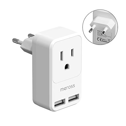 Product Cover European Travel Plug Adapter, Meross International Power Plug with 2 USB, USA to Most Europe Outlet Adapter, Lightweight, Compact Size, Power Adapter for EU Type C Country