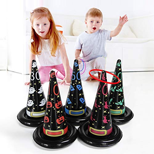 Product Cover MeiGuiSha 5PCS 16 in Inflatable Witch Hat Ring Toss Game Halloween Games with 8 Plastic Ring Toss(M)