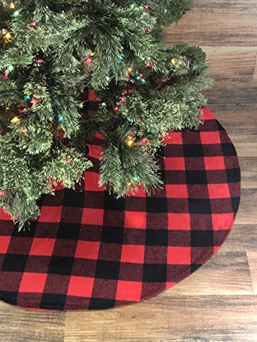 Product Cover Celebrate A Holiday Christmas Tree Skirt - Premium Quality 48 Inch Diameter Buffalo Plaid Design - 3 Inch Red and Black Buffalo Checks for a Warm Traditional Look - Double Layered Machine Wash and Dry