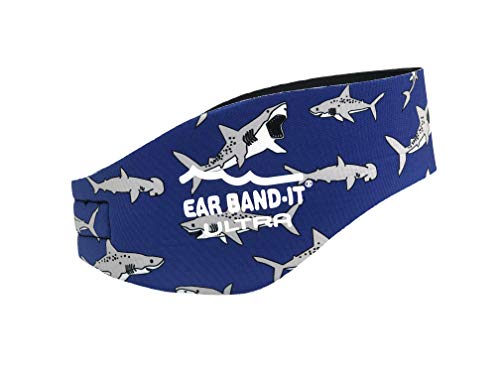 Product Cover Ear Band-It Ultra Swimming Headband - Best Swimmer's Headband - Keep Water Out, Hold Earplugs in - Doctor Recommended - Secure Ear Plugs - Invented by ENT Physician (Sharks, Medium (Ages 4-9))