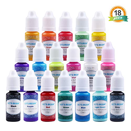 Product Cover LET'S Resin 18 Colors Epoxy Pigment, Opaque Liquid Resin Colorant Each 0.35oz, Non-Toxic Epoxy Resin Dye Solid Color Liquid Dye for Resin Jewelry DIY Crafts Art Making