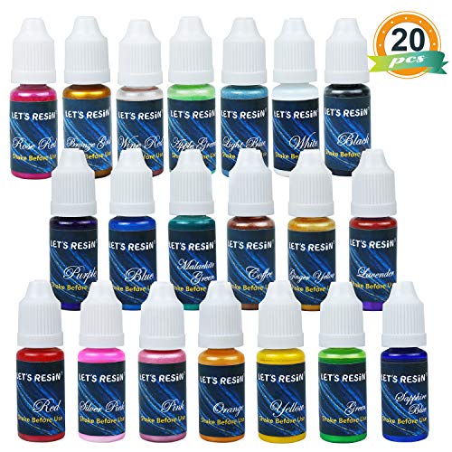 Product Cover LET'S Resin 20 Colors Epoxy Pigment, Pearl Liquid Resin Colorant Each 0.35oz, Non-Toxic Epoxy Resin Dye Pearl Color Liquid Dye for Resin Jewelry DIY Crafts Art Making