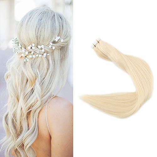 Product Cover Full Shine Fashion Tape Hair Extensions Real Human Hair Couture Short 12 Inch Color #60 Platinum Blonde Tape In Remy Extentions 20 Pieces 30G Full Thick Ends Hair Piece For Invisible Tape Extensions