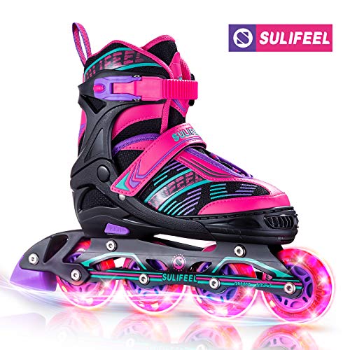 Product Cover Sulifeel Arigena 4 Size Adjustable Light up Inline Roller Skates for Girls and Boys, Roller Blades for Kids and Women Adults Red Purple Green