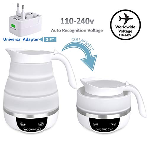Product Cover Foldable Travel Electric Kettle, Collapsible Electric Kettle, Dual Voltage Auto Shift ,Temper Control Portable Travel Kettle, Small Electric Kettle Food Grade Silicone, Boil Dry Protection