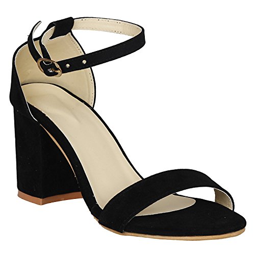 Product Cover SHOFIEE Women's Black Polyurethane Block Ankle Strap Heels Sandal (41)