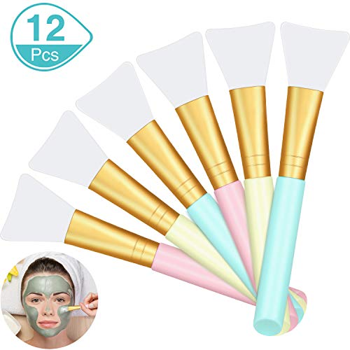 Product Cover 12 Pieces Silicone Face Mask Brushes, Soft Silicone Facial Mud Mask Applicator Brush for Sleeping Mask, Mud Mask, Hairless Body Lotion and Body Butter Beauty Tools