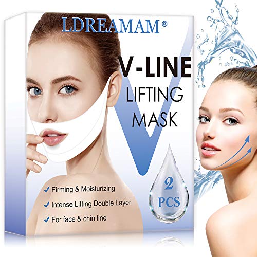 Product Cover V Line Mask, Chin Up Patch,Double Chin Reducer,Face Lift V Lifting Chin Neck Mask V Zone Tape Firming Moisturizing Mask-Pack of 2 Masks