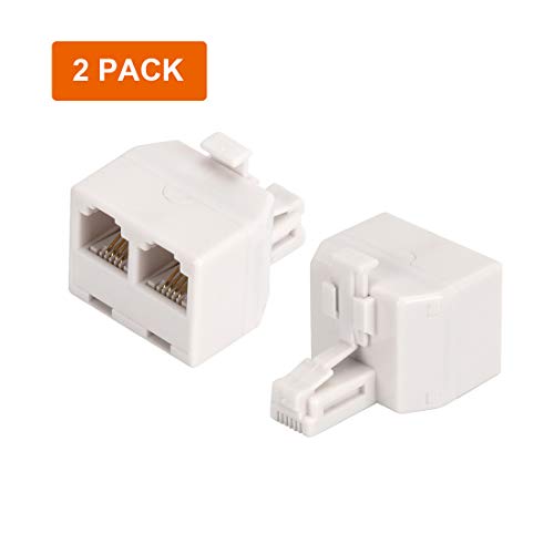 Product Cover Phone line Splitter, RJ11 Wall Plate Male Plug to Dual RJ11 Female Socket Adapter 2 Pack - White