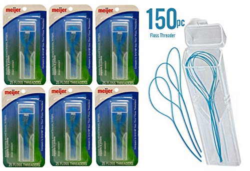 Product Cover 150pc Dental Floss Threader Works with All Floss Types Shred Resistant Easy Through Loop For Braces Bridges Implants (6 Packs, each 25pc) For Home School Travel for GUM Health