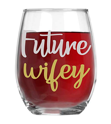 Product Cover Future Wifey Funny 15oz Crystal Stemless Wine Glass - Fun Wine Glasses with Sayings Gifts For Women, Her, Mom on Mother's Day Or Christmas