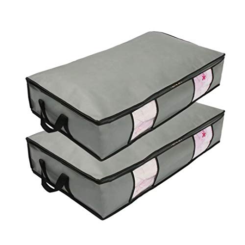 Product Cover wsryx Underbed Storage Bags, 2 Pack Long Under The Bed Organizer Storage Container Bins Box for Clothes, Comforters, Blanket, Foldable with Clear Window