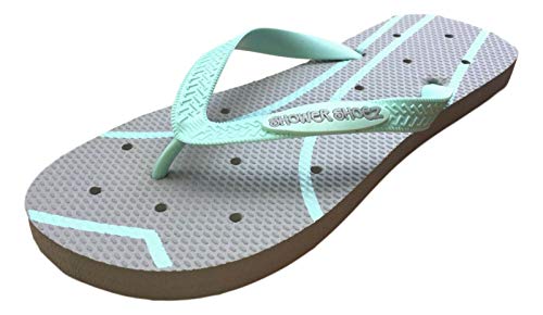 Product Cover Shower Shoez Women's Non-Slip Pool Dorm Water Sandals Flip Flops (9-10, Grey/Aquamarine)