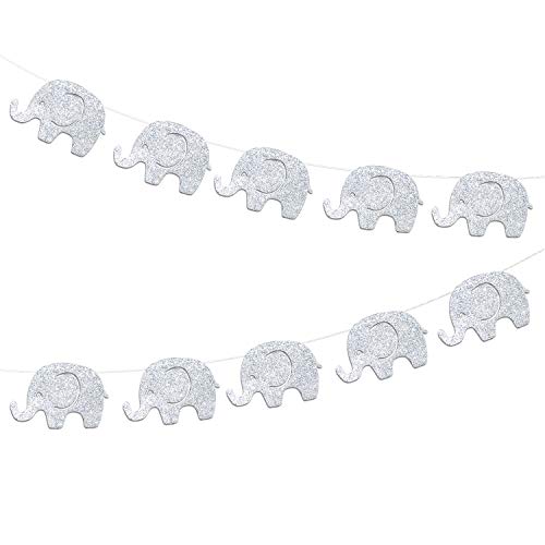 Product Cover 10 Feet Silvery Elephant Garland Baby Shower Decorations Baby Elephant Decorations New Year Decor Birthday Party Supplies Baby Nursery Decorations Silvery Elephant 17 Pieces