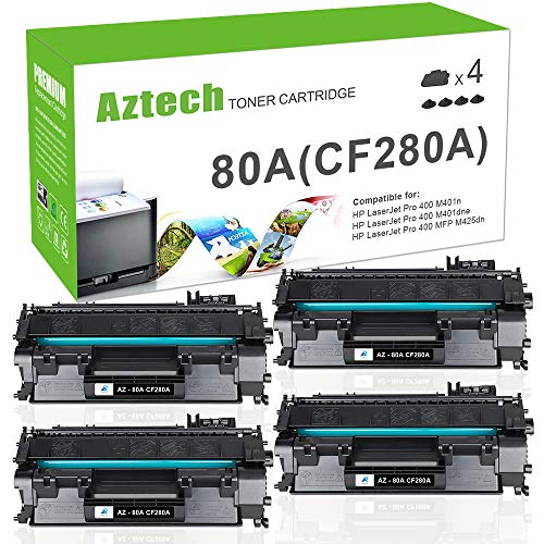 Product Cover Aztech Compatible Toner Cartridge Replacement for HP 80A CF280A 80X CF280X Laserjet Pro 400 M401A M401D M401N M401DNE MFP M425DN (Black, 4-Pack)