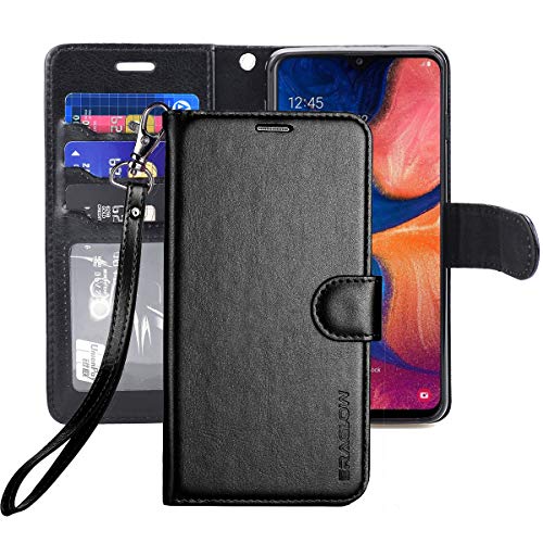 Product Cover ERAGLOW Galaxy A20 Case,Galaxy A30 Case,Premium PU Leather Wallet Flip Protective Phone Case Cover w/Card Slots & Kickstand for Samsung Galaxy A20/A30 2019 (Black)