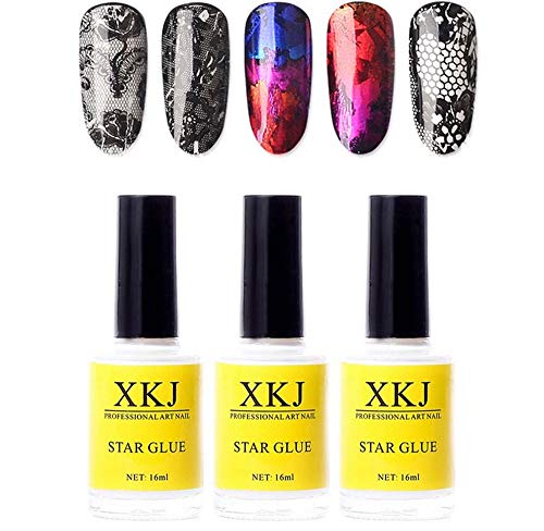 Product Cover XICHEN 3 bottles Professiona Starry Sky Nail Art Glue for Foil Sticker Nail Transfer Tips Decorations Adhesive White 16 ML/bottles