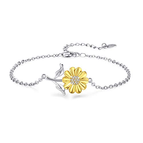 Product Cover Sunflower Bracelet 925 Sterling Silver Sunflower Jewelry Sunflower Gift Summer Jewelry For Women