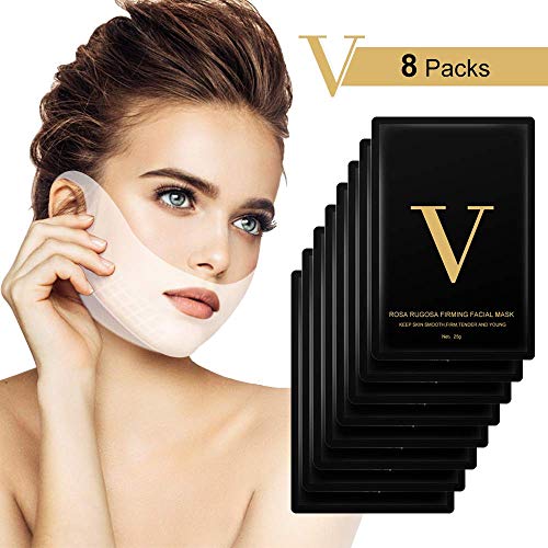 Product Cover V Line Lifting Face Mask, 8 Pcs Double Chin Reducer Intense Lift Layer Mask, Chin Up Tightening Patch V Shape Slimming Facial Neck Mask, V Line Firming Moisturizing Tape Mask for Face and Neck Lift