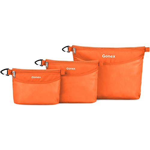 Product Cover Gonex Travel Packing Toiletry Pouches with Zippers Water-resistant Packing Bag Organizer 3 Sets-Large, Medium& Small for Travel, Office, Outdoor, Art Orange