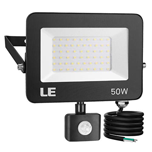 Product Cover LE 50W LED Flood Light, Motion Sensor Security Light, Outdoor Safety Lighting, Waterproof, 5000 Lumens, 5000K Daylight White, for Yard, Porch, Stairs, Patio and Garage