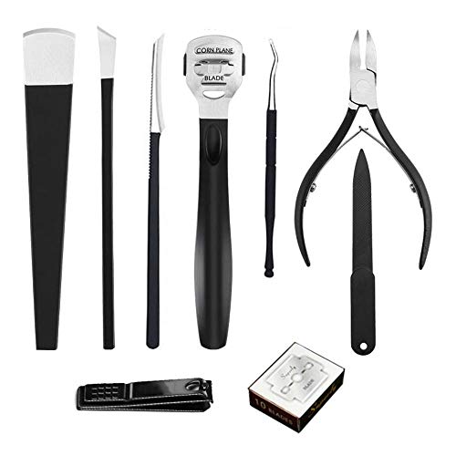 Product Cover Foot Care Pedicure Callus Shaver Hard Skin Remover 10 Blades Ingrown Toenail Tools Kit, Ingrown Toenail Removal Correction Clippers, Professional Pedicure Tools (Black)