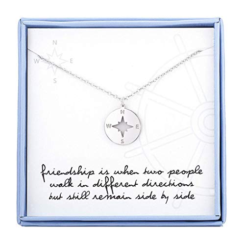 Product Cover Best Friend Necklaces Compass Necklace For Best Friend Sterling Silver Friendship Necklaces BFF Gifts Jewelry For Women Girls Birthday Gifts Graduation Gifts