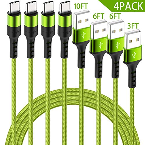 Product Cover HaoKande 4Pack(10ft 6ft 6ft 3ft) USB Type C Nylon Braided Long Cable Fast Charger Compatible for Samsung Galaxy S10 9 8 Plus Note 9 8,LG G7 6 5 V20 30,Nintendo Switch,GoPro Hero (Dark Green)