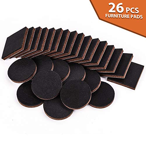 Product Cover Non Slip Furniture Pads 26PCS Rubber Furniture Grippers, Self Adhesive Anti Skid Furniture Pads, Furniture Floor Protectors Wood Floor Protector for Keep in Place Furniture and Furniture Stoppers
