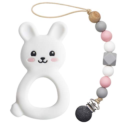 Product Cover Mechew Baby Pacifier Clips Made from Silicone Teething Beads, Cute Animal Shape Pacifier Clip Teether with Gift Box for Baby Girls