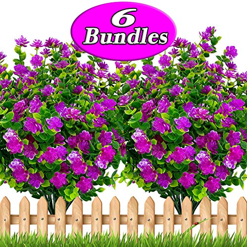 Product Cover Axylex Artificial Flowers Outdoor Mums - Outside Face Plants Fake Greenery UV Resistant No Fade Faux Plastic Daffodils Bundles Shrubs Home Garden Porch Patio Decoration Office Indoor (Magenta)